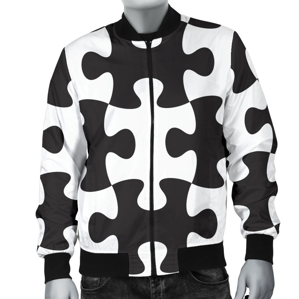 Puzzle Black White Pattern Print Design A02 Men Bomber Jacket