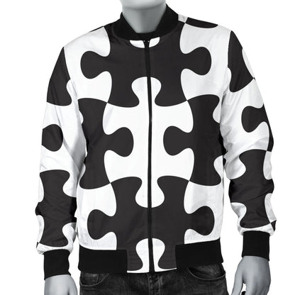 Puzzle Black White Pattern Print Design A02 Men Bomber Jacket