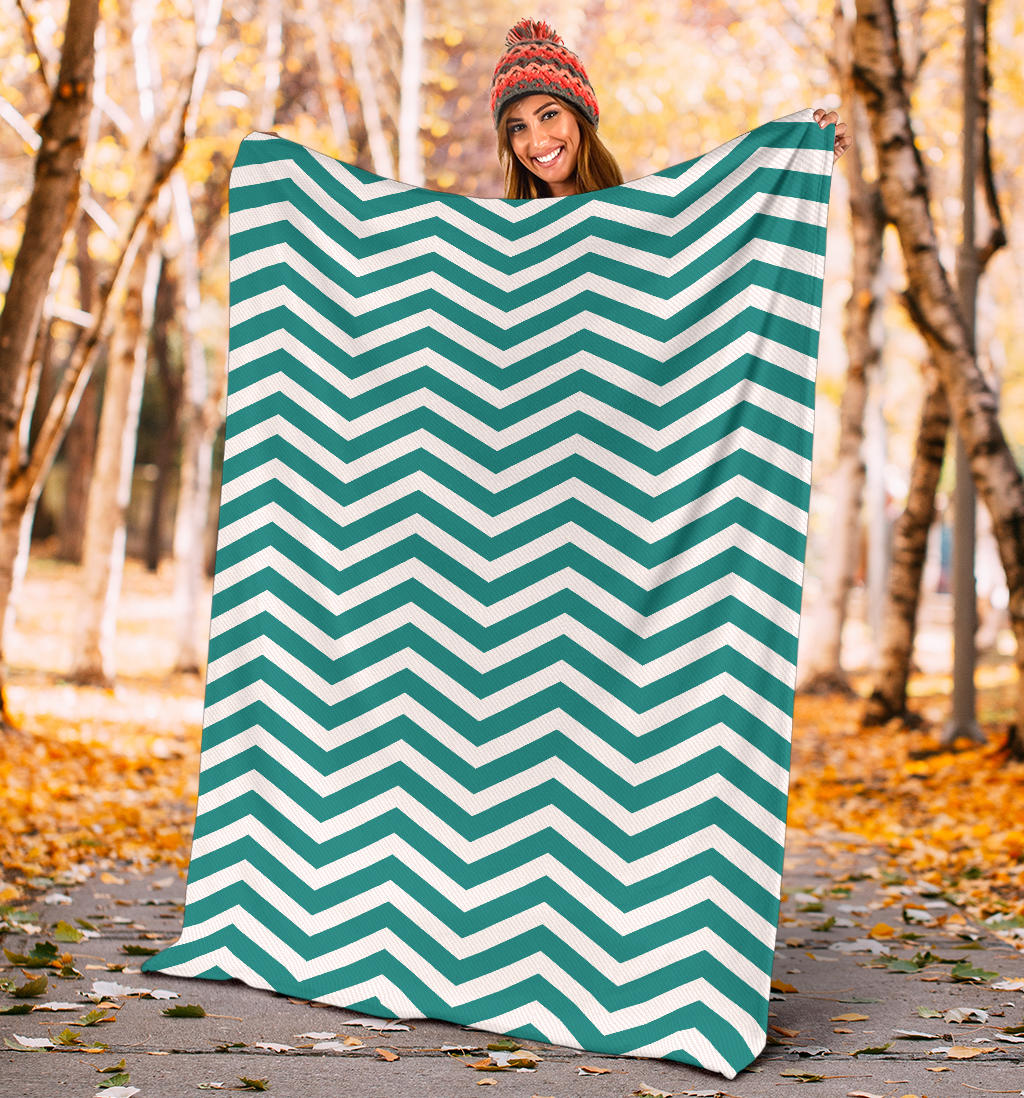 Chevron Teal Pattern Print Design 02 Premium Blanket