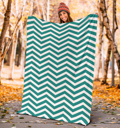 Chevron Teal Pattern Print Design 02 Premium Blanket