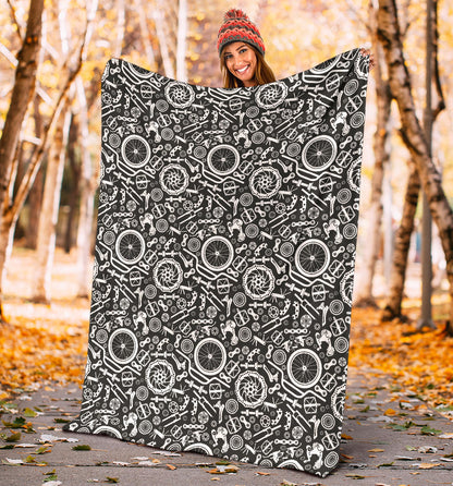 Bicycle Tools Pattern Print Design 02 Premium Blanket