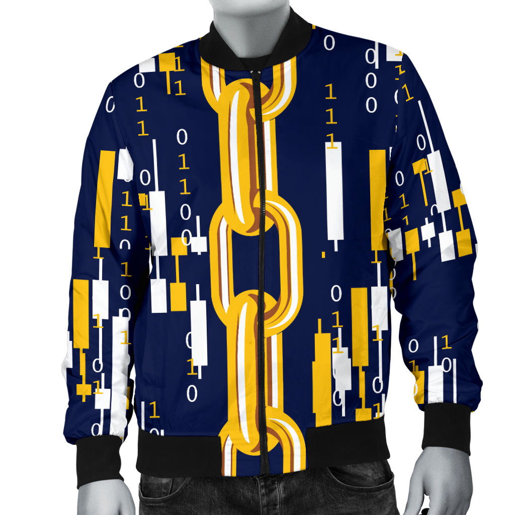 Cryptocurrency Chain Pattern Print Design 03 Men Bomber Jacket