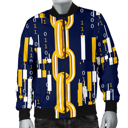 Cryptocurrency Chain Pattern Print Design 03 Men Bomber Jacket
