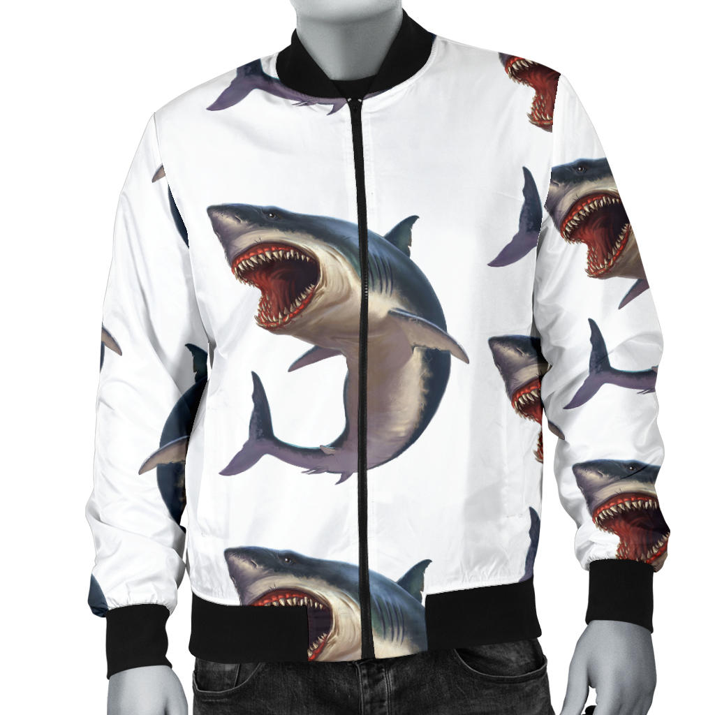Great White Shark Pattern Print Design 03 Men Bomber Jacket