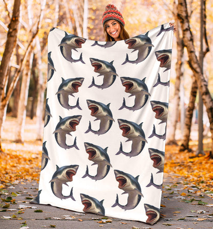 Great White Shark Pattern Print Design 03 Premium Blanket