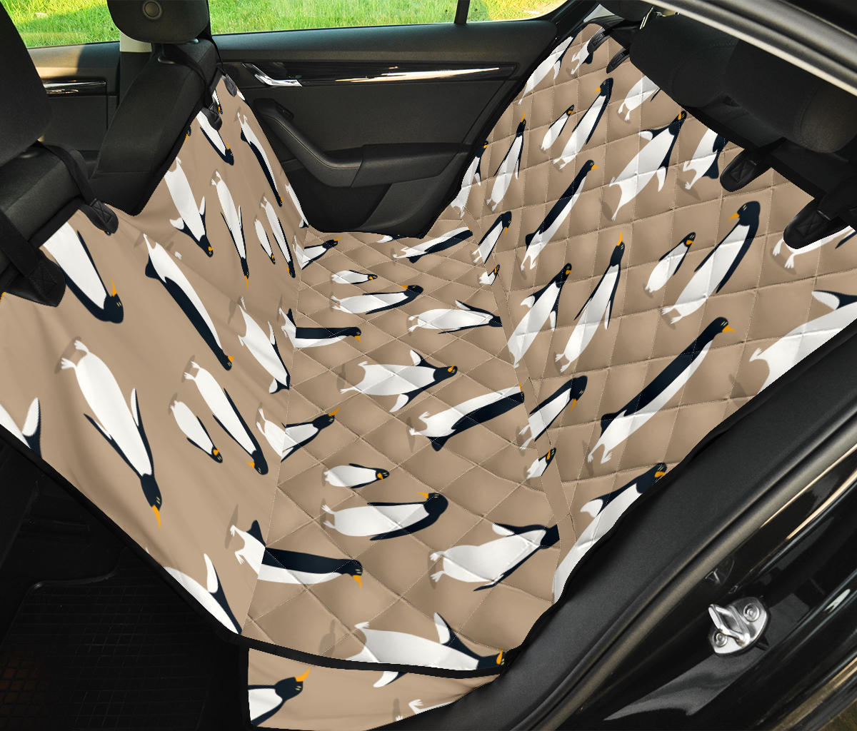 Penguin Pattern Print Design A01 Rear Dog Car Seat Cover Hammock