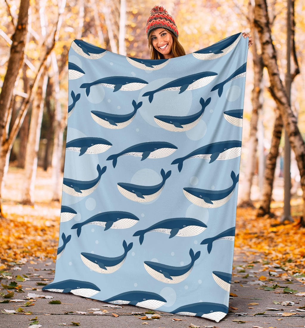 Blue Whale Pattern Print Design 02 Premium Blanket