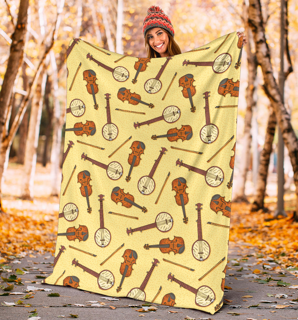 Banjo Violin Pattern Print Design 01 Premium Blanket