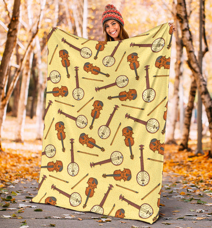 Banjo Violin Pattern Print Design 01 Premium Blanket