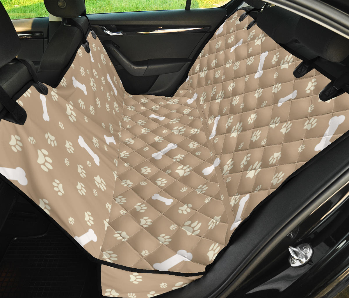 Dog Bone Paw Pattern Print Design 01 Rear Dog Car Seat Cover Hammock