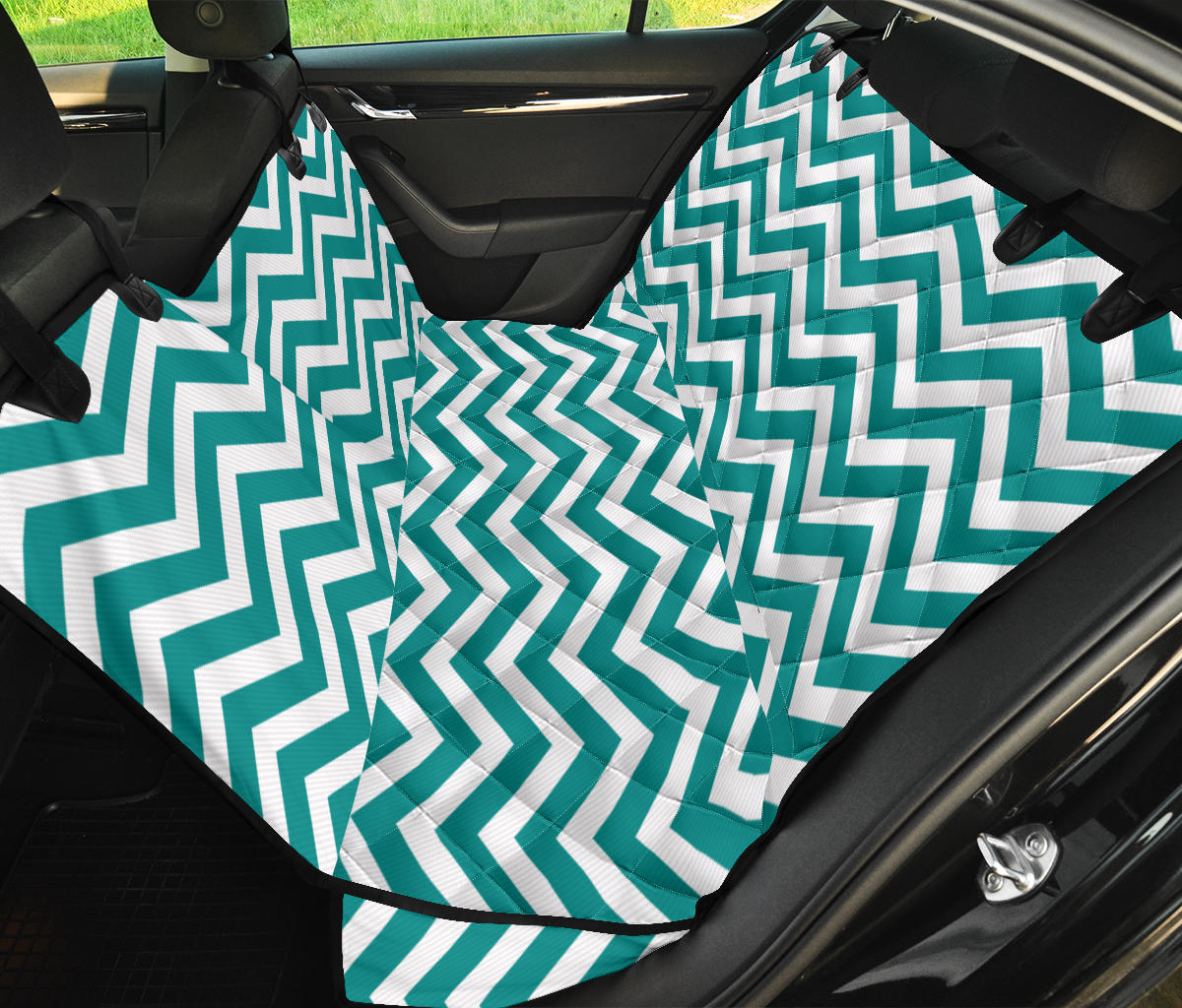 Chevron Teal Pattern Print Design 02 Rear Dog Car Seat Cover Hammock
