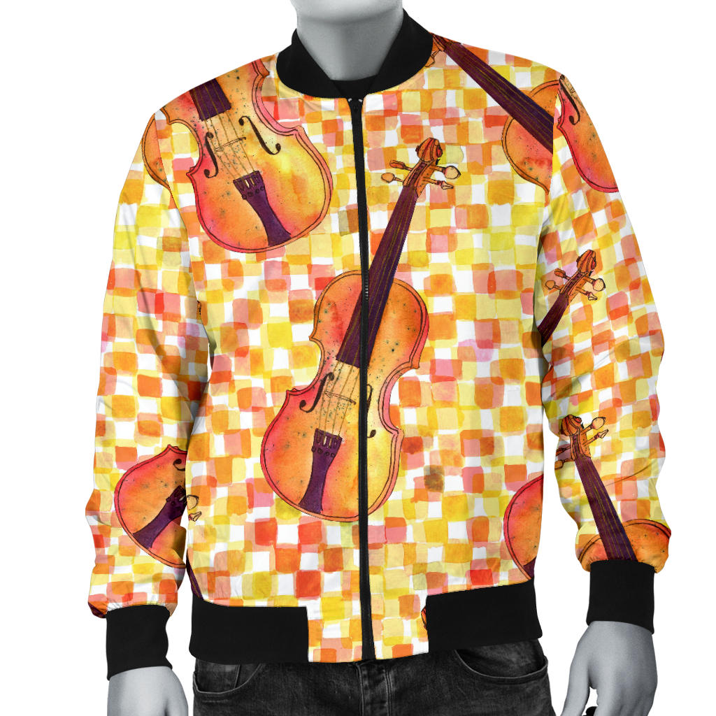 Violin Pattern Print Design 03 Men Bomber Jacket