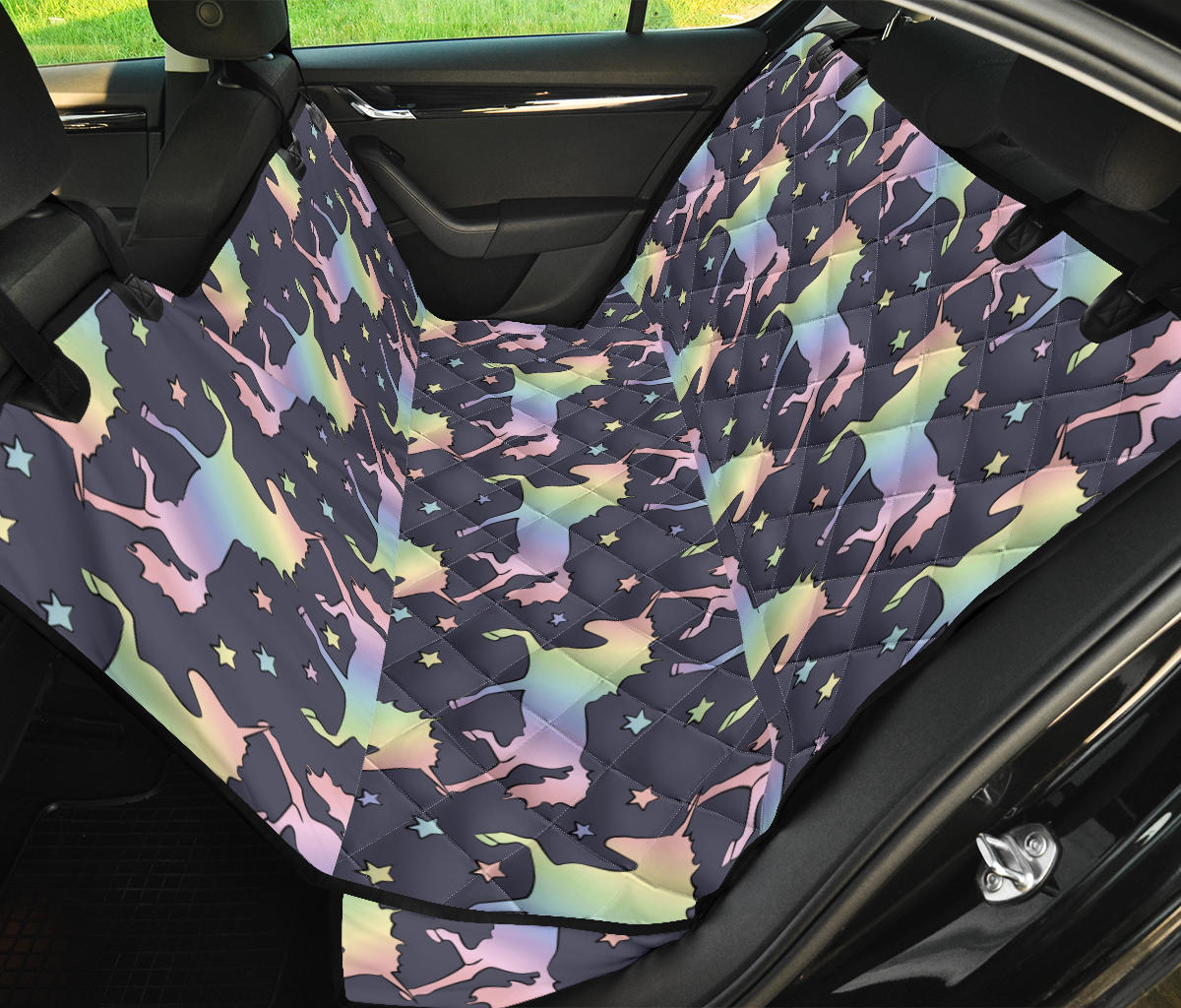 Rainbow Pattern Print Design A05 Rear Dog Car Seat Cover Hammock