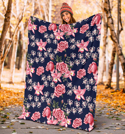 Rose Pattern Print Design A05 Premium Blanket