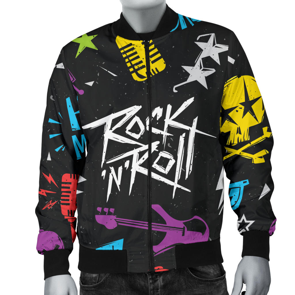 Rock and Roll Pattern Print Design A02 Men Bomber Jacket