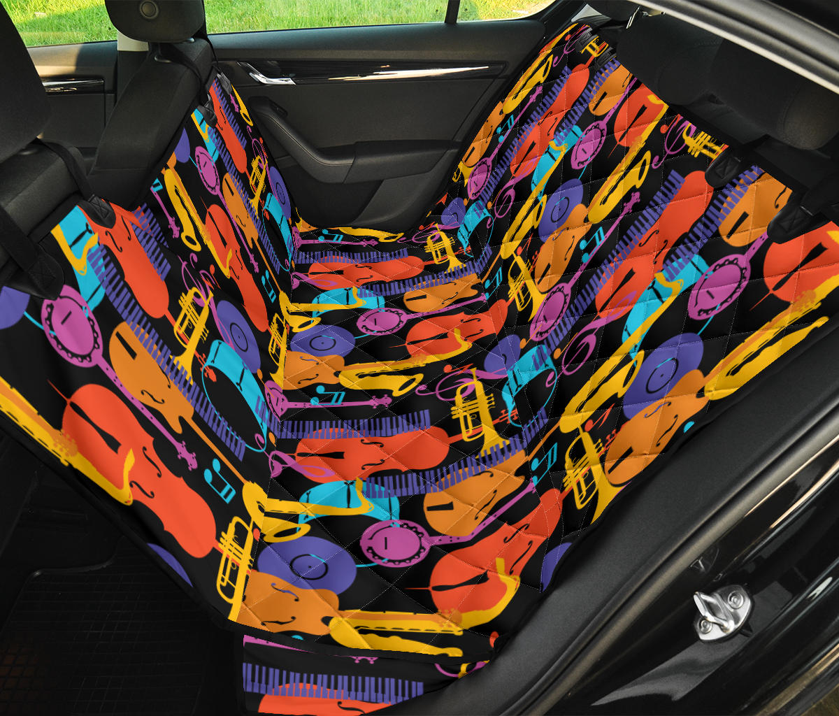 Jazz Pattern Print Design 03 Rear Dog Car Seat Cover Hammock