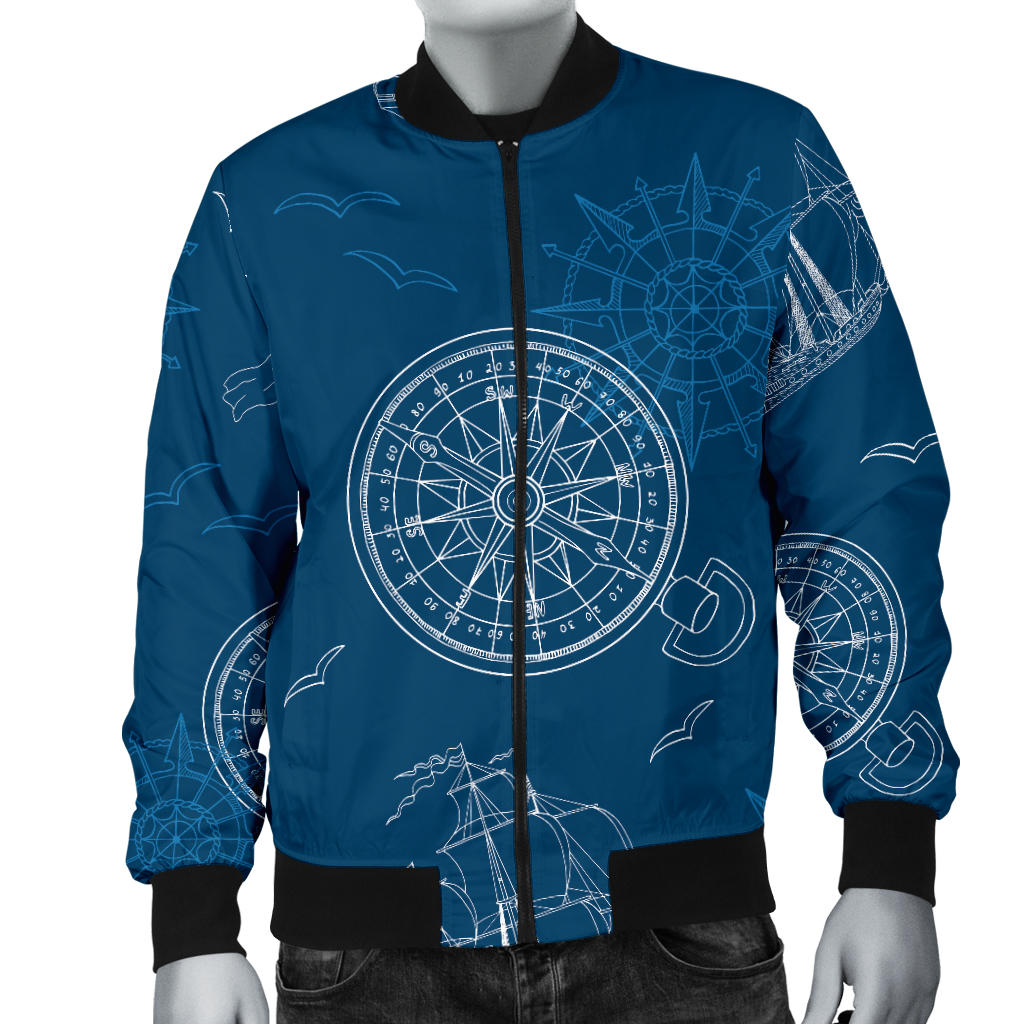 Nautical Pattern Print Design A04 Men Bomber Jacket