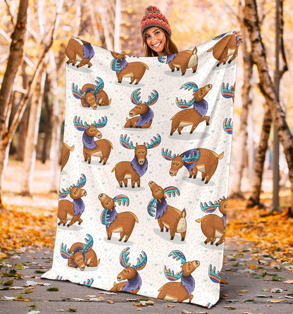 Moose Cute Pattern Print Design 01 Premium Blanket