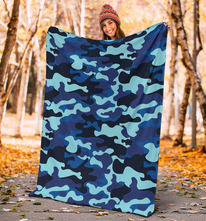 Camo Blue Pattern Print Design 04 Premium Blanket