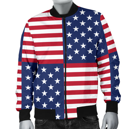 Patriotic US Flag Pattern Print Design A03 Men Bomber Jacket