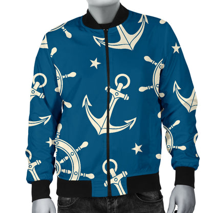 Anchor Pattern Print Design 01 Men Bomber Jacket