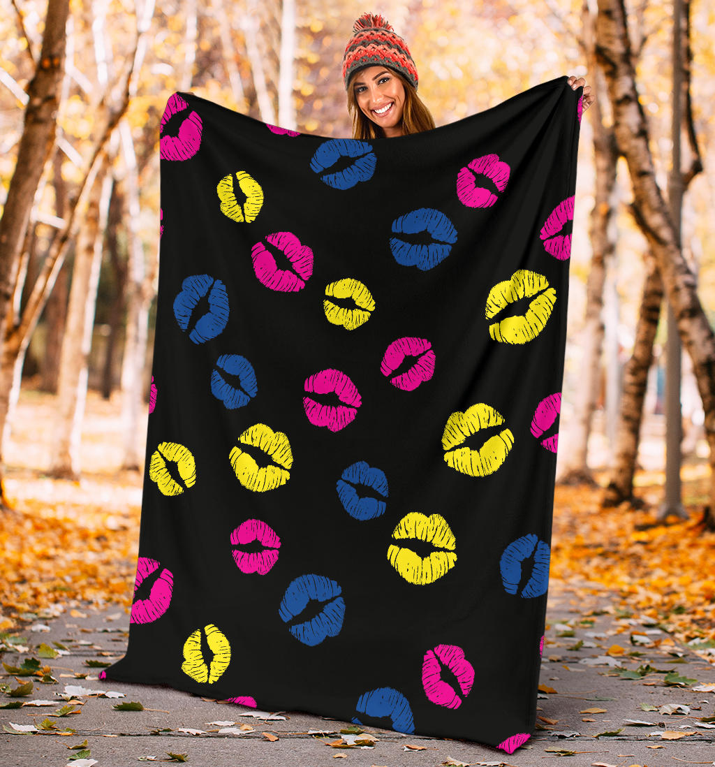 Lip Neon Color Pattern Print Design 01 Premium Blanket