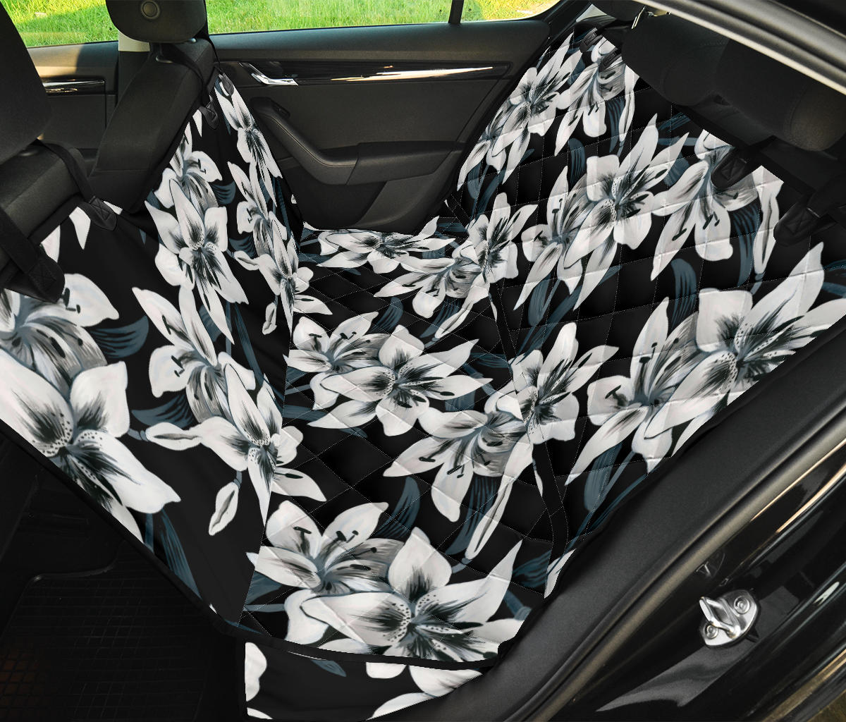 Lily Pattern Print Design 03 Rear Dog Car Seat Cover Hammock