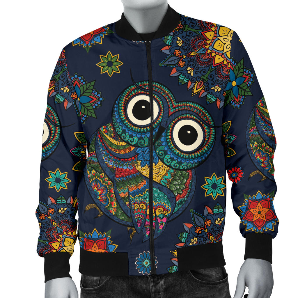 Owl Boho Style Pattern Print Design A04 Men Bomber Jacket