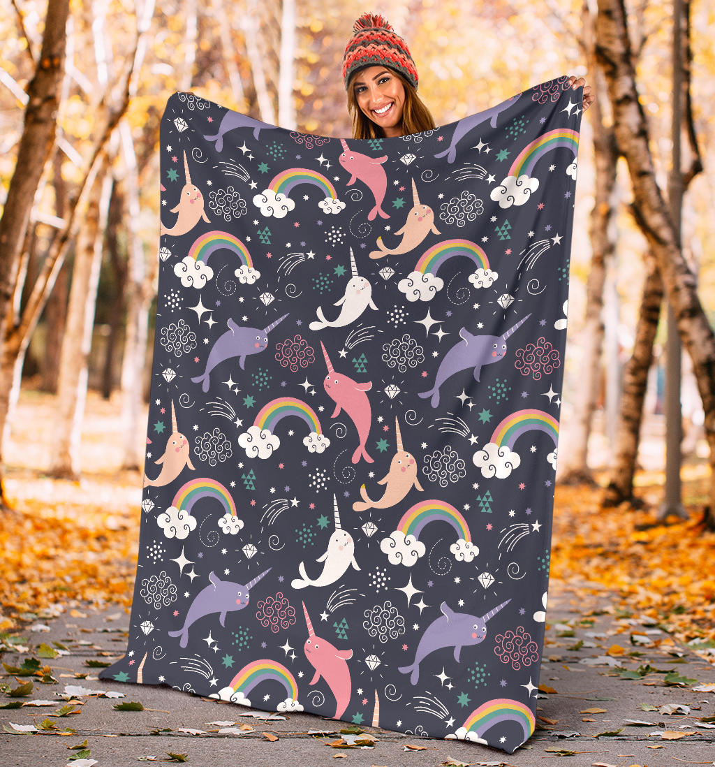 Narwhal Pattern Print Design 01 Premium Blanket