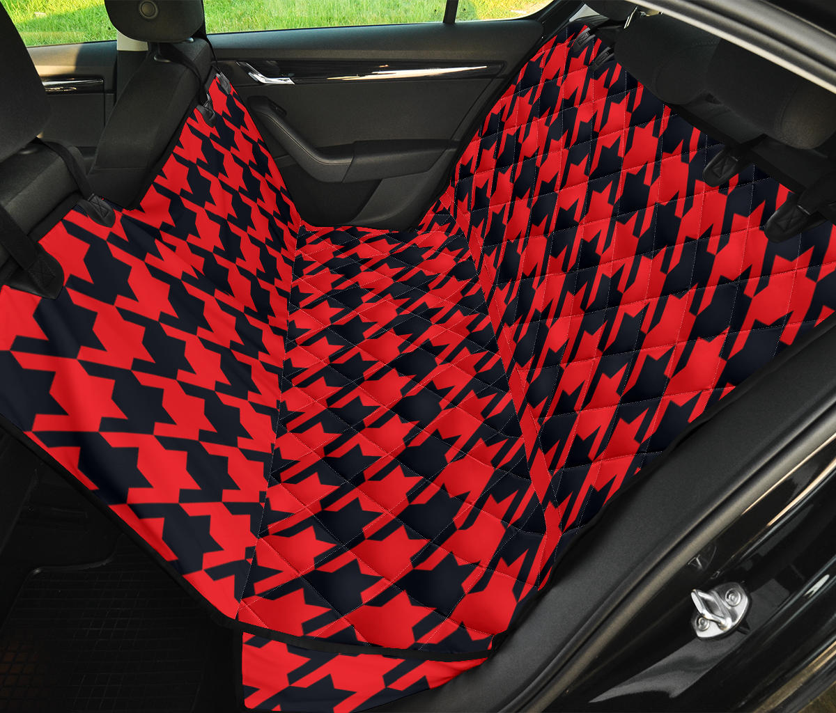 Houndstooth Red Pattern Print Design 03 Rear Dog Car Seat Cover Hammock
