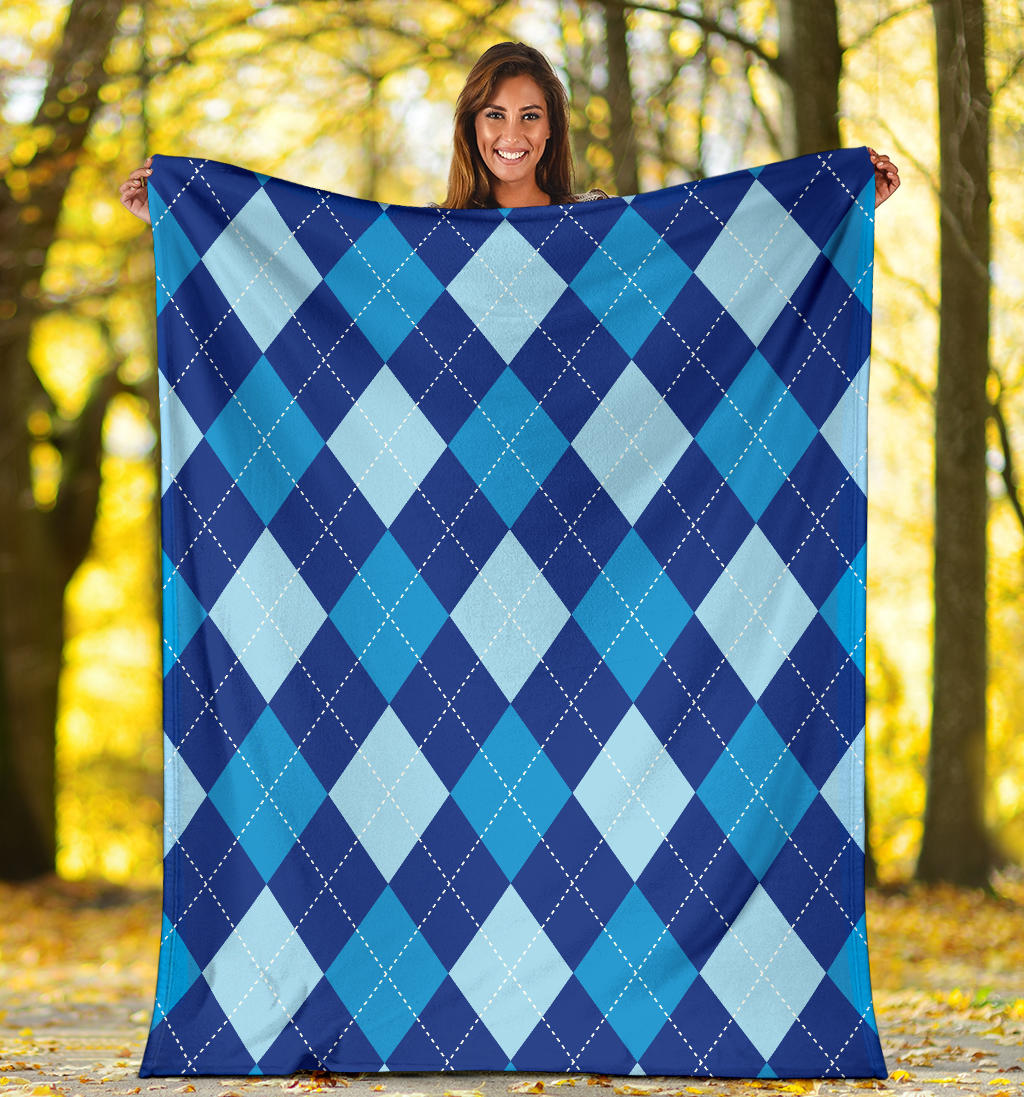 Argyle Blue Pattern Print Design 02 Premium Blanket