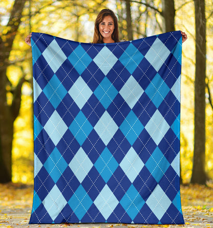 Argyle Blue Pattern Print Design 02 Premium Blanket