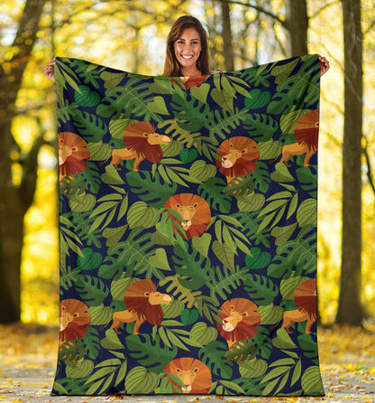 Lion Jungle Pattern Print Design 05 Premium Blanket