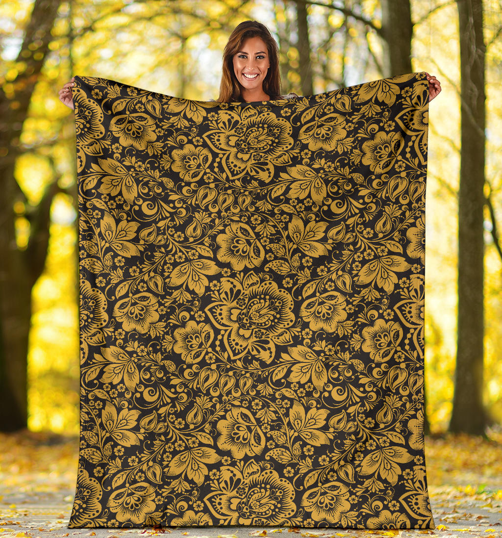 Brocade Gold Pattern Print Design 01 Premium Blanket