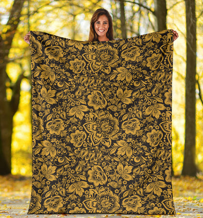 Brocade Gold Pattern Print Design 01 Premium Blanket