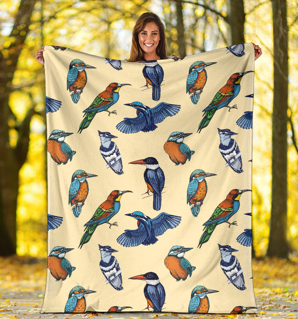 Kingfisher Bird Pattern Print Design 04 Premium Blanket