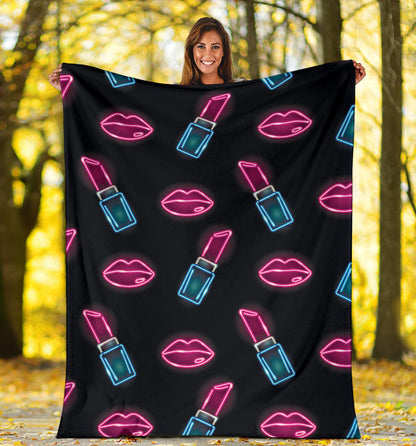 Lipstick Color Neon Pattern Print Design 03 Premium Blanket