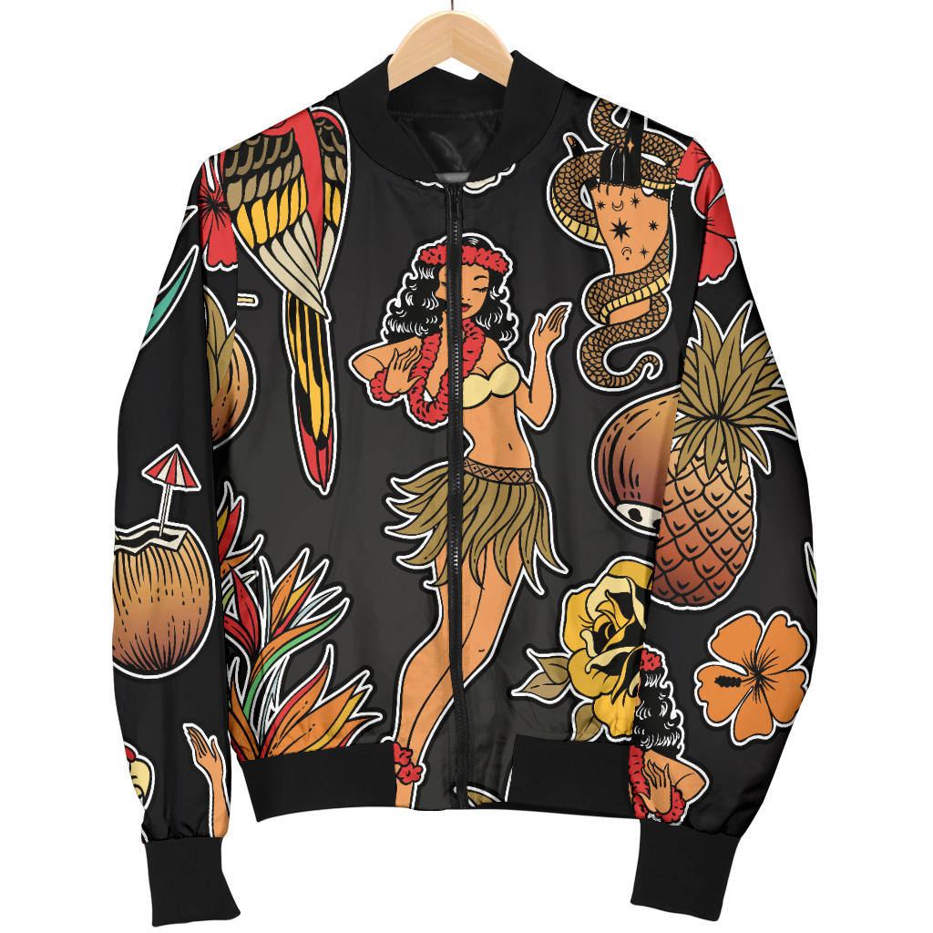 Hula Dancers Hawaiian Style Pattern Print Design 02 Men Bomber Jacket