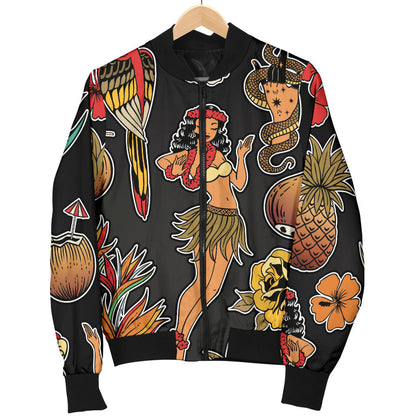 Hula Dancers Hawaiian Style Pattern Print Design 02 Men Bomber Jacket