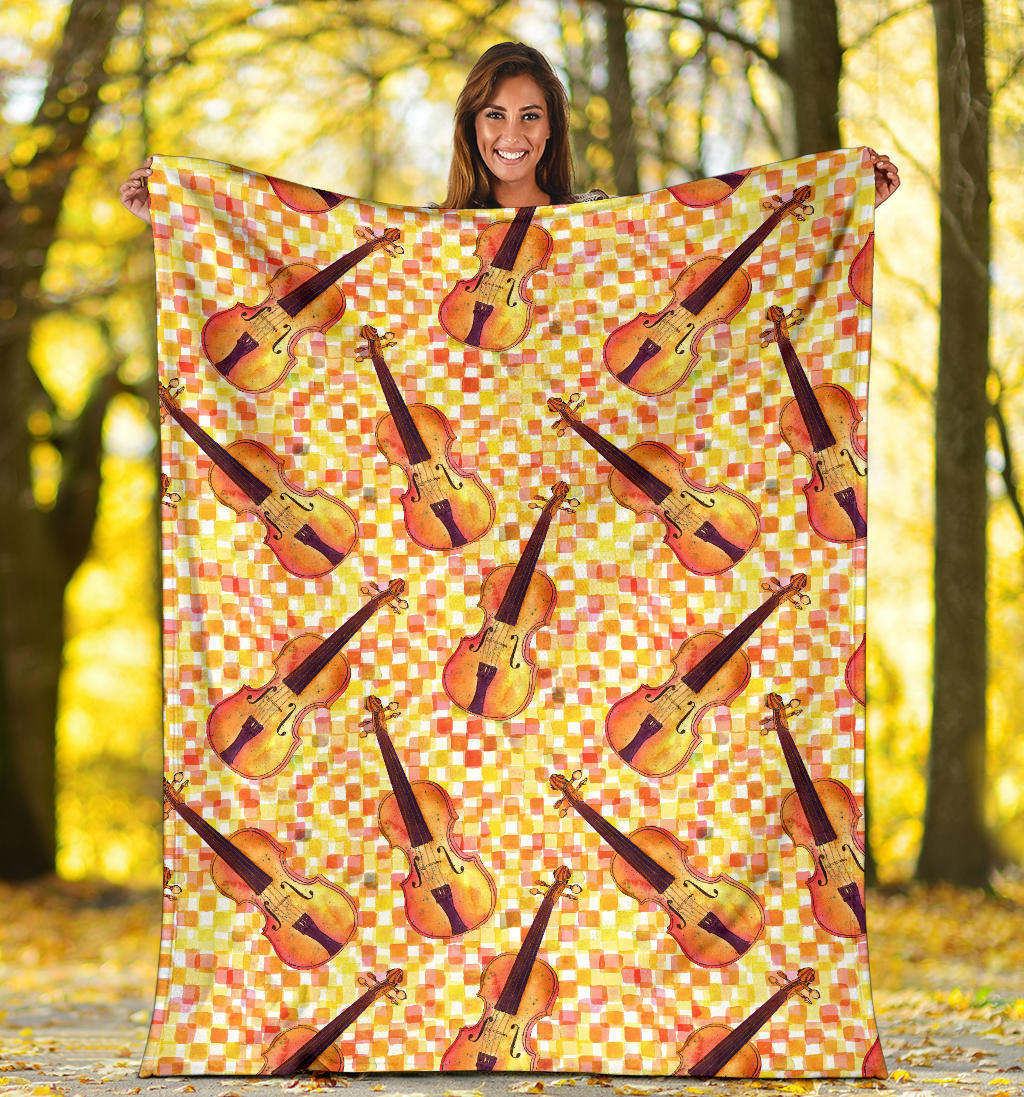 Violin Pattern Print Design 03 Premium Blanket