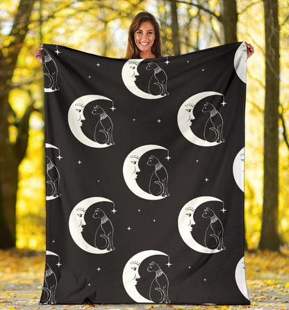 Moon with Cat Pattern Print Design 04 Premium Blanket