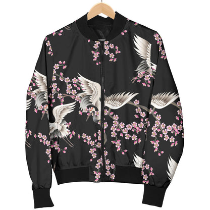 Crane Pattern Print Design 01 Men Bomber Jacket