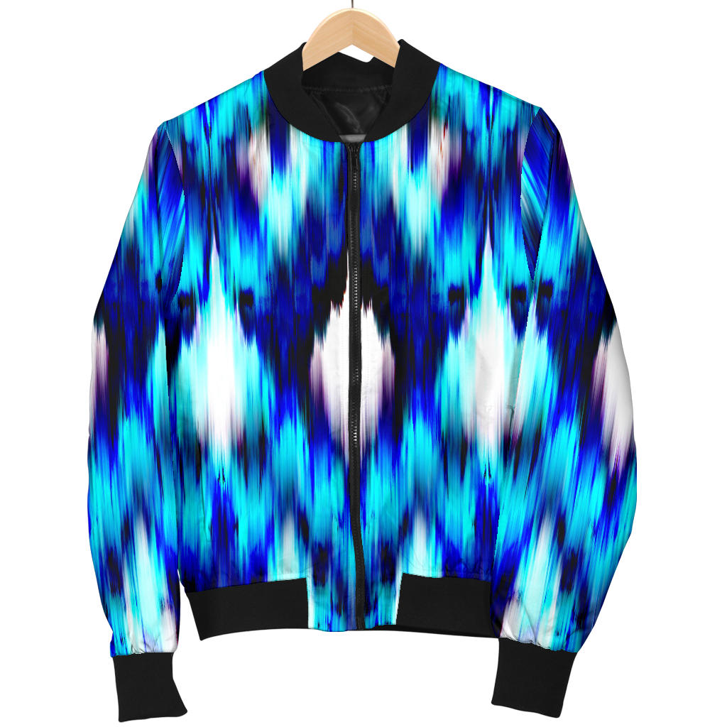 Ikat Blue Pattern Print Design 01 Men Bomber Jacket