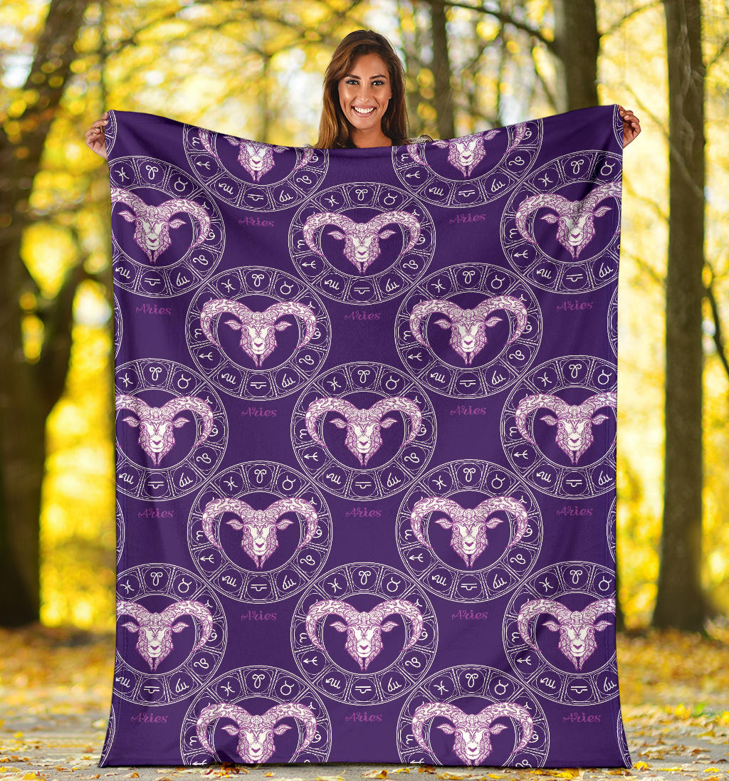 Aries Zodiac Pattern Print Design 02 Premium Blanket