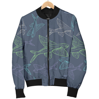 Flying Fish Pattern Print Design 02 Men Bomber Jacket