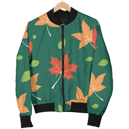 Maple Leaf Pattern Print Design 04 Men Bomber Jacket