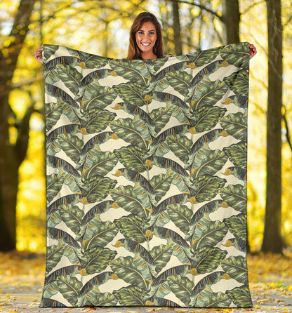 Banana Leaf Pattern Print Design 04 Premium Blanket