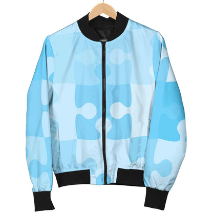 Puzzle Blue Pattern Print Design A04 Men Bomber Jacket
