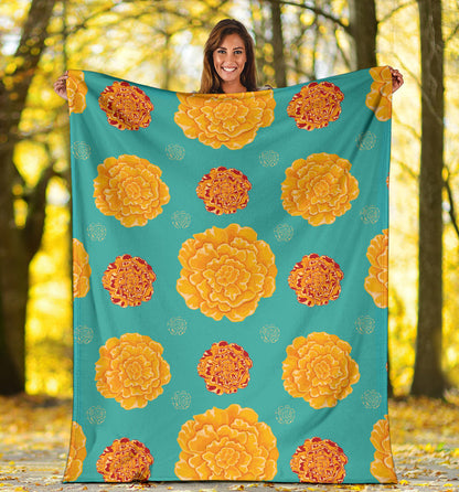 Marigold Pattern Print Design 02 Premium Blanket