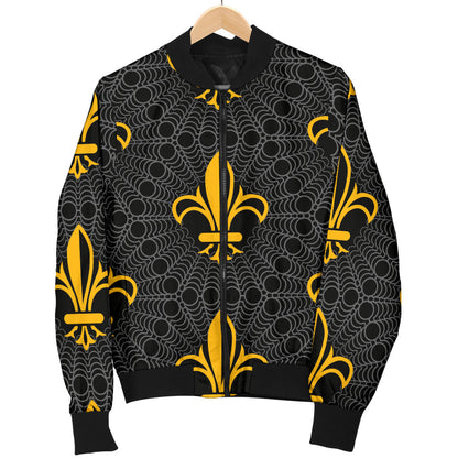 Fleur De Lis Gold Pattern Print Design 01 Men Bomber Jacket